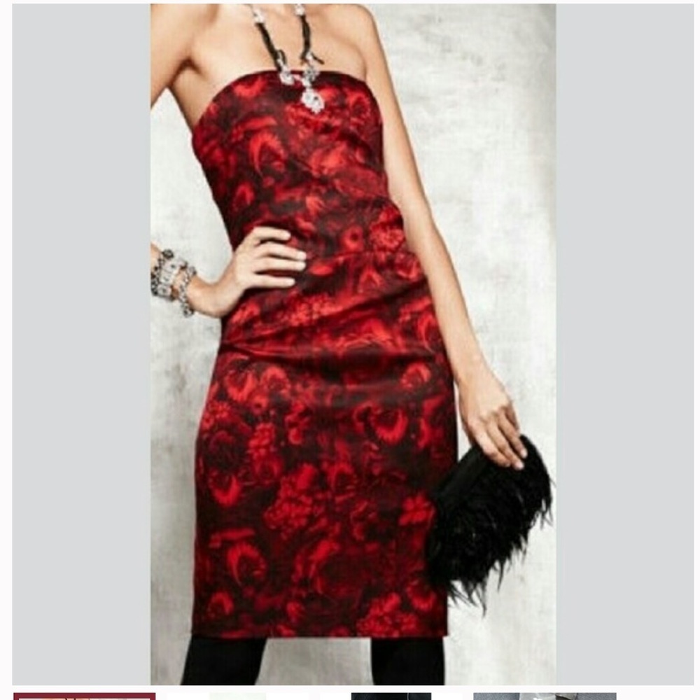Ann Taylor Red Floral Silk Strapless Dress | Size 6
